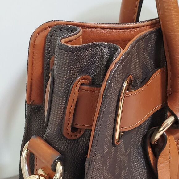 Michael Kors Hamilton bag Satchel Brown Logo Canvas Gold Chain Lock Shoulder - Picture 5 of 12